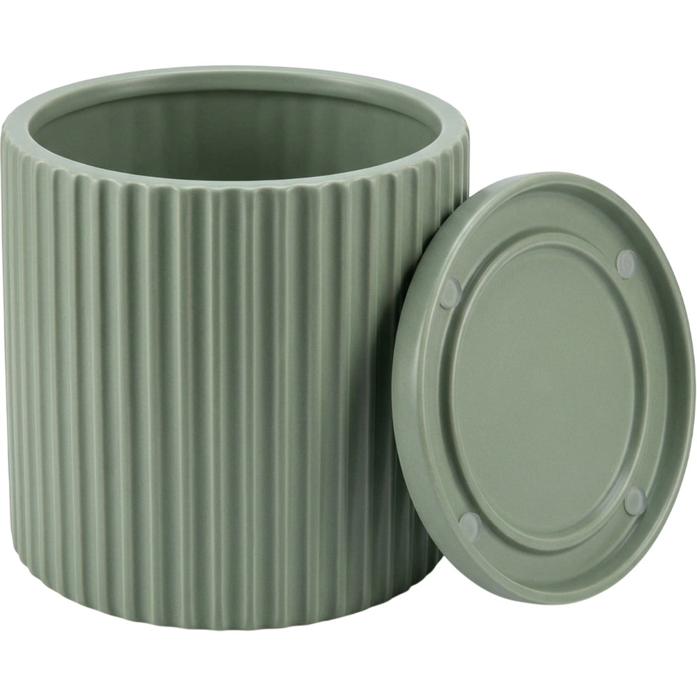Zmvix Fluted Ceramic Planter with Saucer 18 cm Sage - Product view