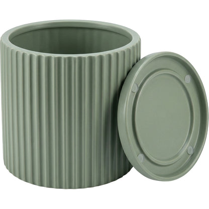 Zmvix Fluted Ceramic Planter with Saucer 18 cm Sage - Product view