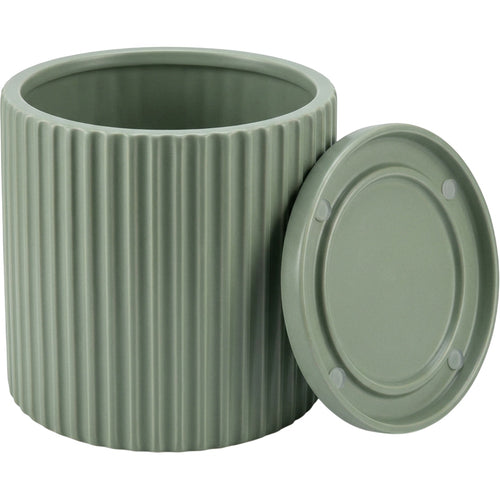 Zmvix Fluted Ceramic Planter with Saucer 18 cm Sage - Product view
