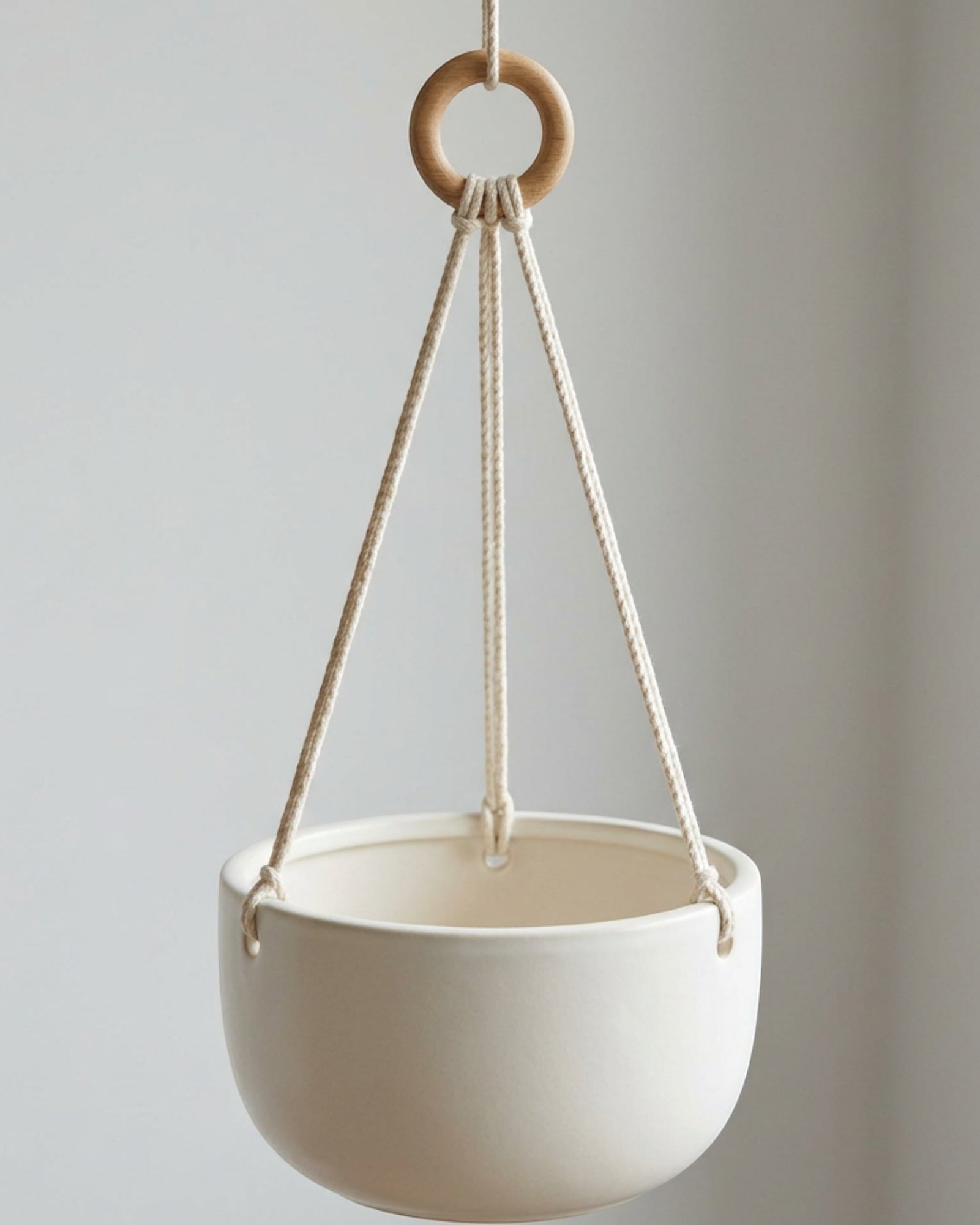 Zmvix Hanging Ceramic Planter 16 cm with Cotton Rope Warm White - Lifestyle view