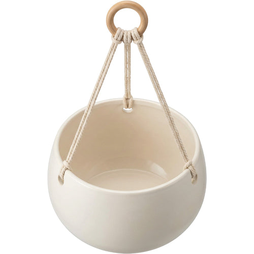 Zmvix Hanging Ceramic Planter 16 cm with Cotton Rope Warm White - Product view
