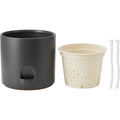 Zmvix Ceramic Reservoir Planter 20 cm with Inner Pot and 2 Wicks Charcoal - Product view
