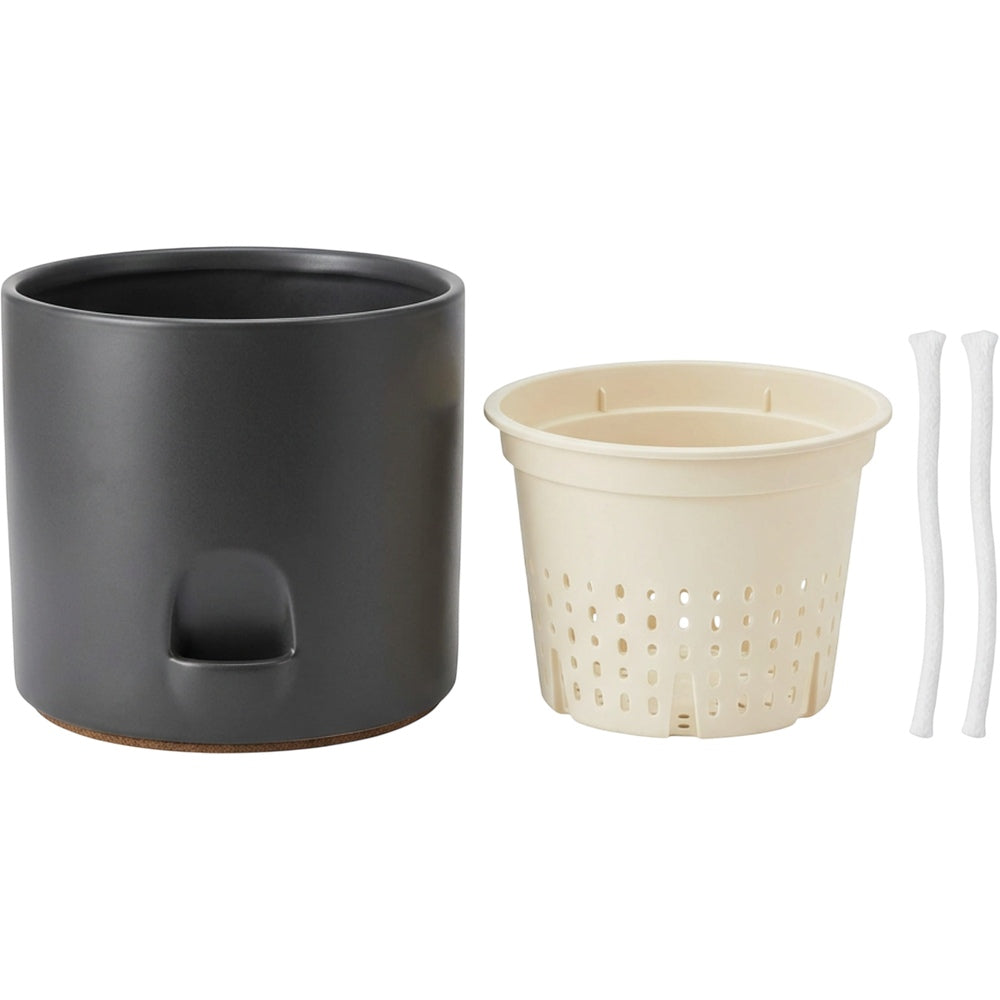 Zmvix Ceramic Reservoir Planter 20 cm with Inner Pot and 2 Wicks Charcoal - Product view